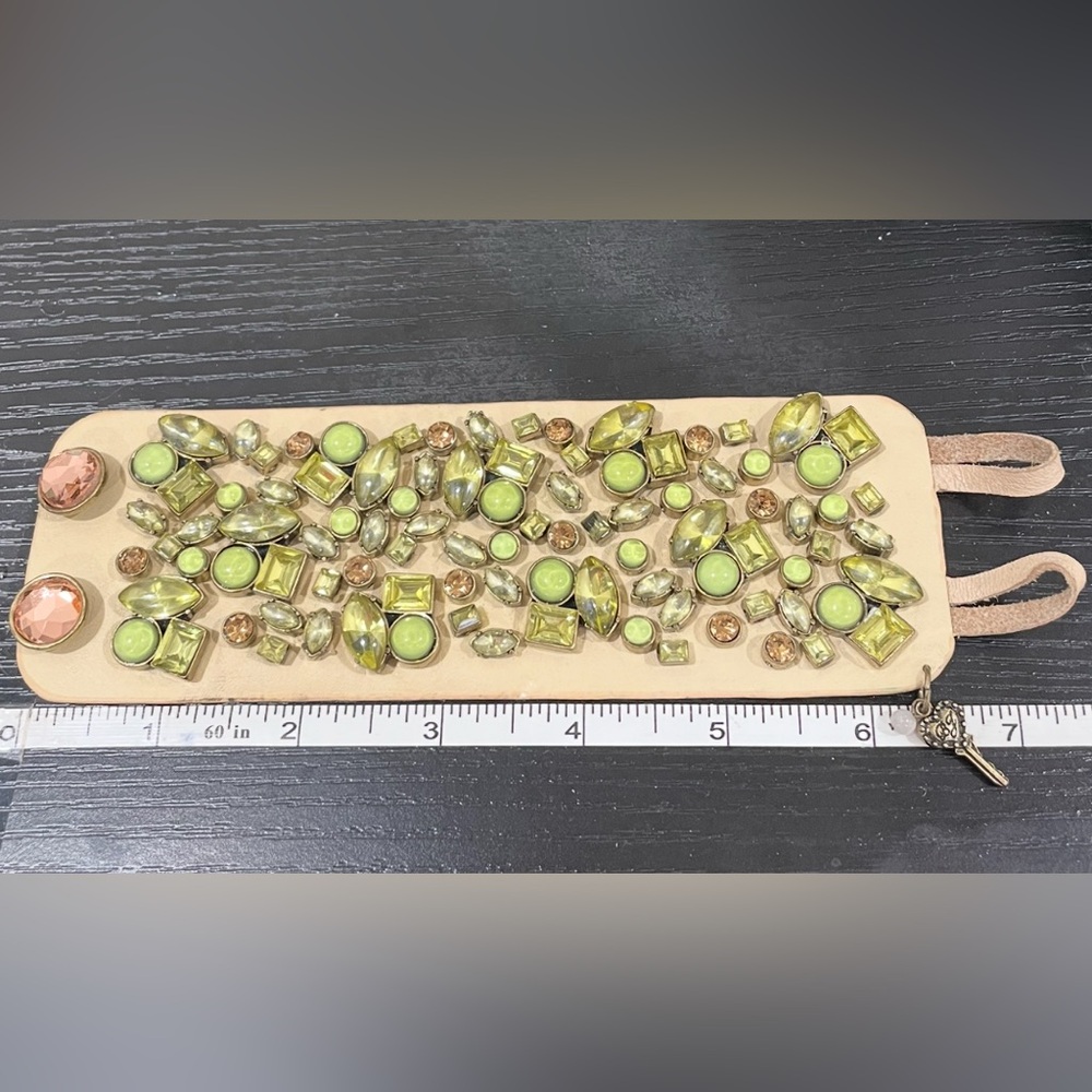 Betsey Johnson leather rhinestone massive bracelet 7.5” long 2” wide amazing! - Picture 11 of 11